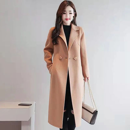 Plus Size New Women's Woolen Coat Medium-Length Loose Fit plus Size Korean Style Spring Autumn Outerwear Thickened Polyester ...