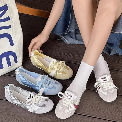 Women's Casual Sneakers Summer Cozy Shallow Ballet Flats Shoes 2025 New Women Lace Up Sport Shoes Zapatos De Mujer