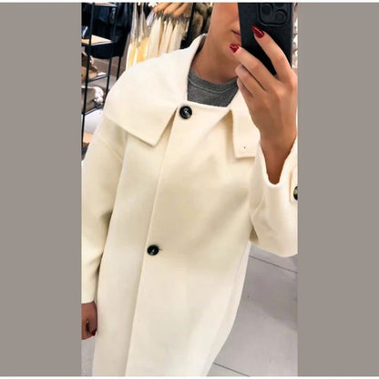 Stand Collar Single Breasted Split Long Coat Women Oversize Elegant Long Sleeve 2025 Autumn Female Outerwear Office Overcoat