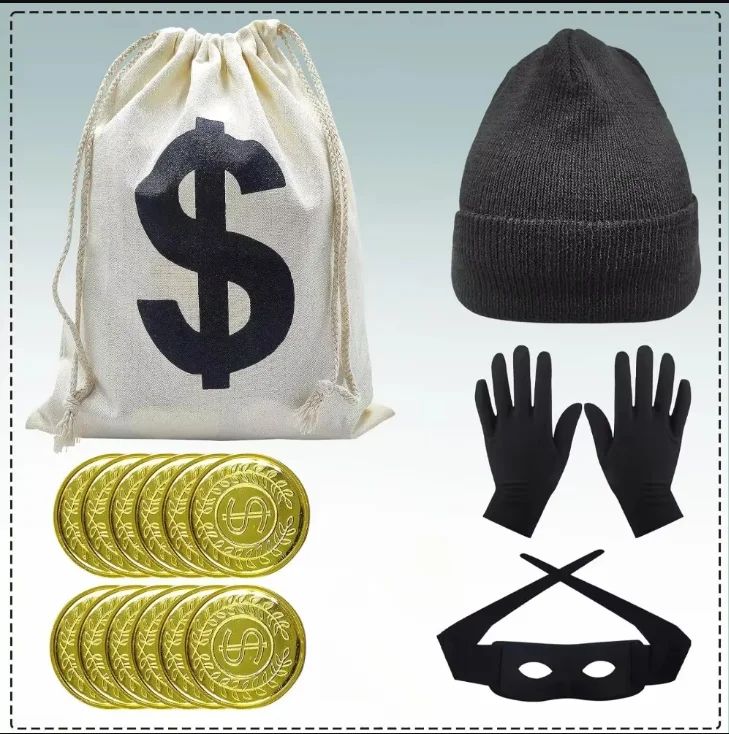 Movie Robber Cosplay Costume Thief Bank Robber Accessories Set for Women Men Halloween Carnival Party Clothes Role Play