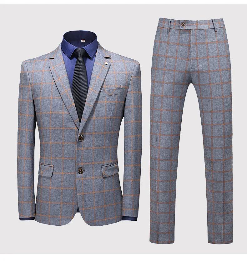 Suit (blazer+vest+pants) Man Fashion Business British Grid Trend Style Casual Hosting Slim Wedding Work Conjunto Hombre
