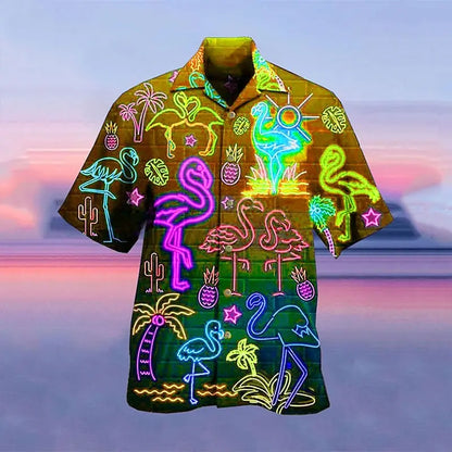 Men's shirt Hawaiian shirt camp T-shirt fluorescent 3D printing street casual short-sleeved clothing fashionable casual