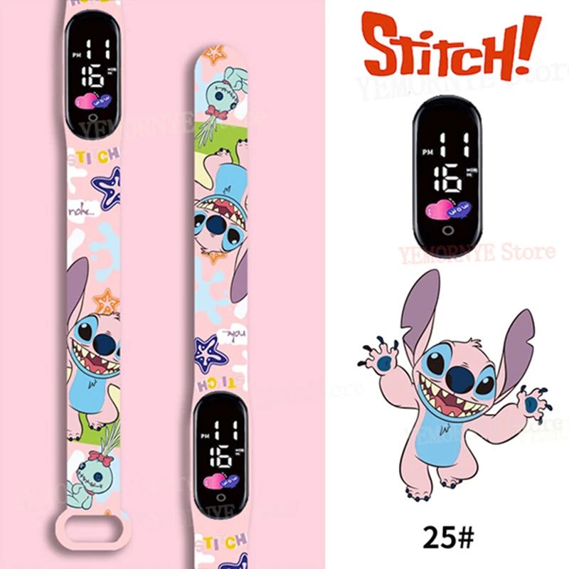 Relógios Digitais Infantis Disney Stitch Figuras de Anime LED Touch Luminoso Relógio Digital Esportivo Infantil à Prova D'Água Brinquedos de Aniversário