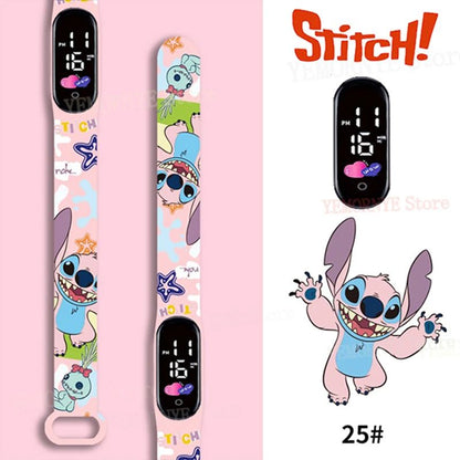 Relógios Digitais Infantis Disney Stitch Figuras de Anime LED Touch Luminoso Relógio Digital Esportivo Infantil à Prova D'Água Brinquedos de Aniversário