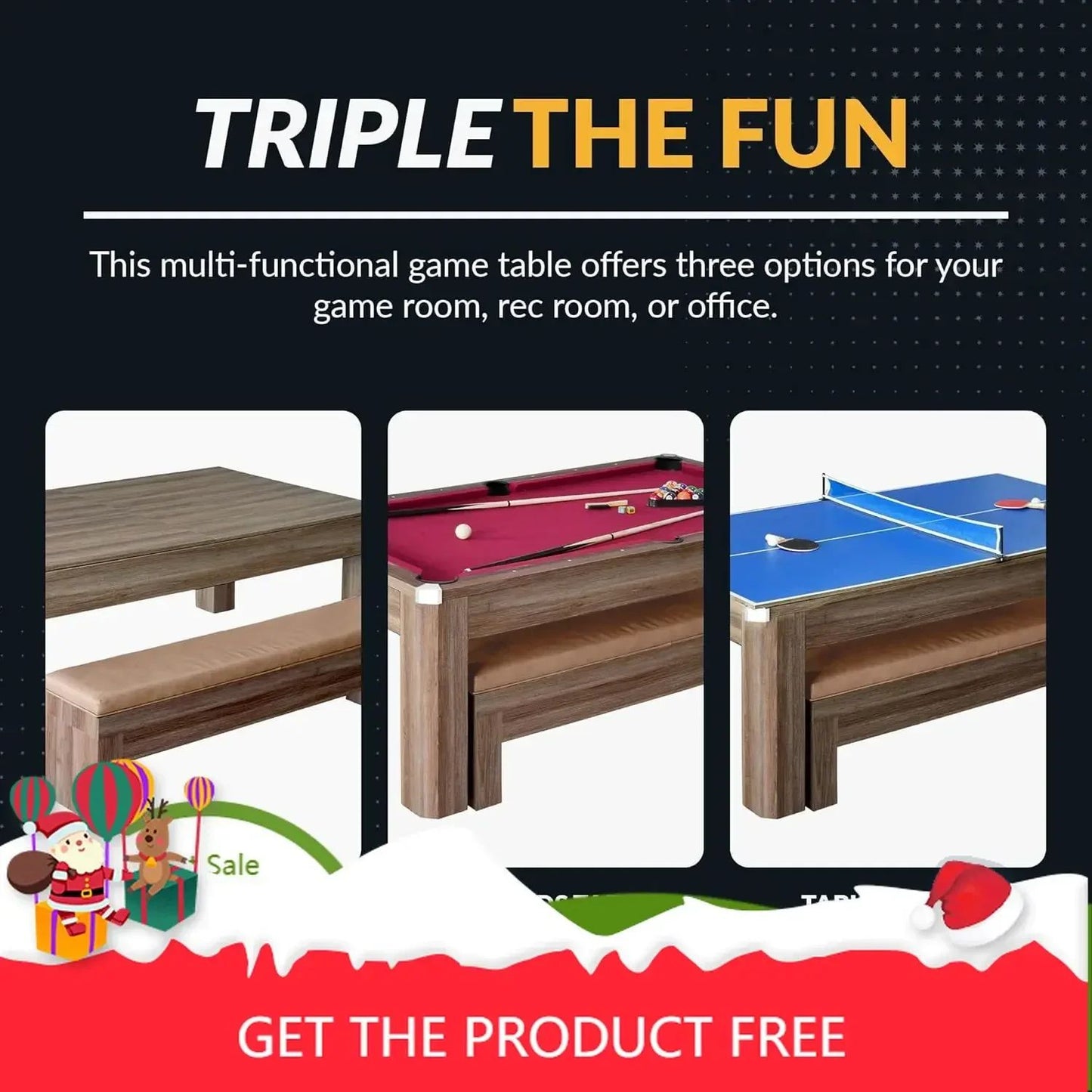 7 Foot Dining Pool Table Combo with Game Accessories 2 Benches Multifunctional Billiards Table with Ping Pong Dining Top Light
