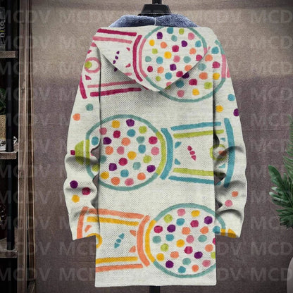 Men's Retro Flower Print Plush Thick Long-Sleeved Coat Fleece Hooded Overcoat Unisex Thick Warm Jacket-12 style