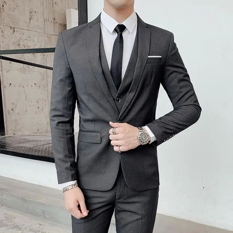 Suit S-7XL (Blazer+ Waistcoat + Trousers) Men's Fashion Business Dinner Gentleman Slim British-style Evening Dress Group Suit