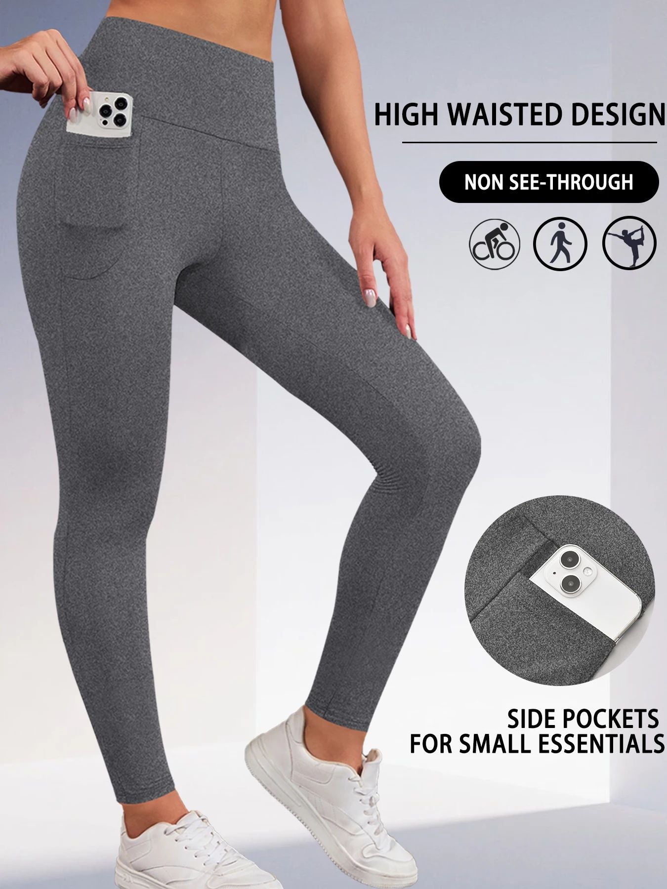 Super Soft Sports Leggings With Pockets For Women High Waisted Workout Yoga Running Push Up Gym Fitness Tight Pants Women's
