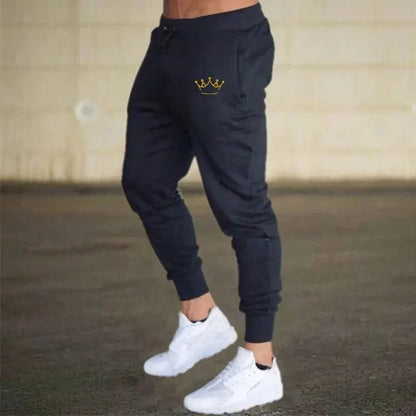 Calça Masculina Estampada Coroa Dourada Outono E Inverno Moletom Com Fleece Calça Masculina Casual Com Cordão Calça Esportiva De Jogging
