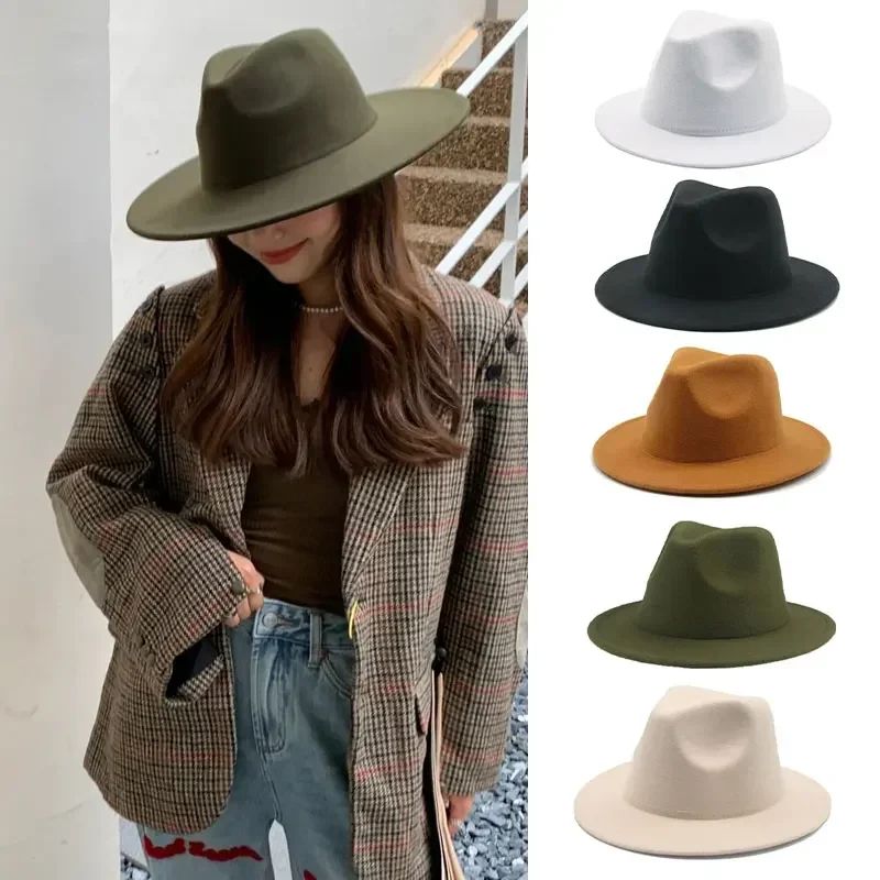 Chapéu Fedora de Feltro de Lã Novo para Mulheres e Homens, Elegante para Outono Inverno, Chapéus de Inverno para Senhoras e Cavalheiros, Casamento, Igreja, Jazz, 55-60CM Gorros