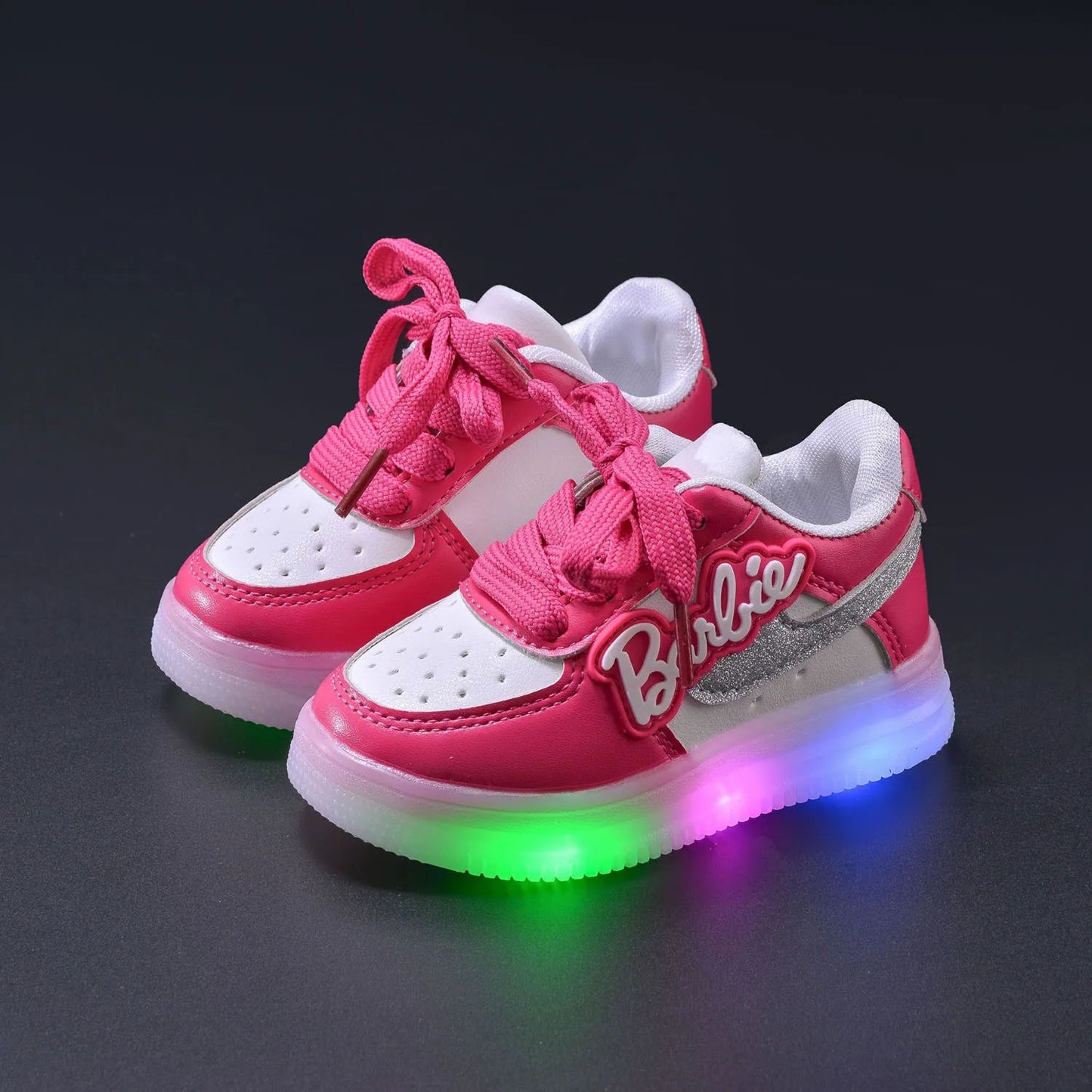 Girls Light-Emitting Sneakers Cartoon Board Shoes Breathable Breathable Leather Casual Shoes Fashion LED Shine Running Shoes