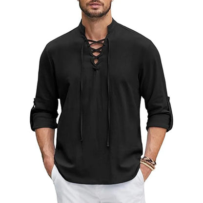 JIAYAN 2025 Men's Renaissance Shirt Pirate Medieval Viking top Cotton Linen Shirts Men Long Sleeved Halloween Costume