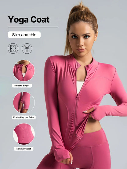 S-3XL New Style Workout Jacket Women Seamless Sports Outerwear Yoga Running Coat Stretchy Zip Up Gym Wear Slim Fit Breathable