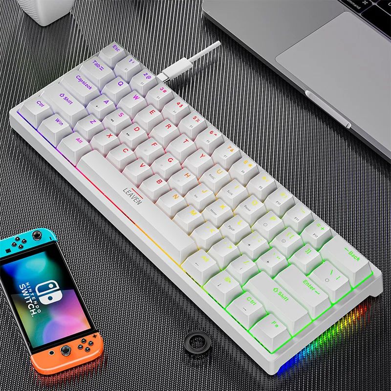 Teclado Mecânico para Jogos K620 Mini 61 Teclas RGB Hotswap Teclado para Jogos com Fio Tipo-C Teclas PBT 60% Teclados Ergonômicos