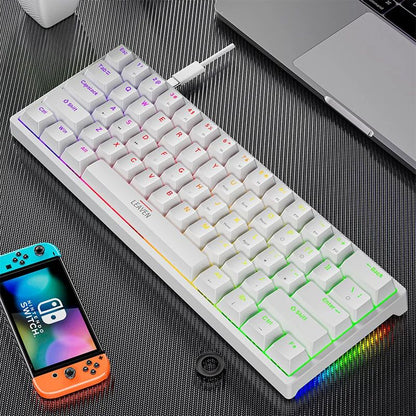 Teclado Mecânico para Jogos K620 Mini 61 Teclas RGB Hotswap Teclado para Jogos com Fio Tipo-C Teclas PBT 60% Teclados Ergonômicos