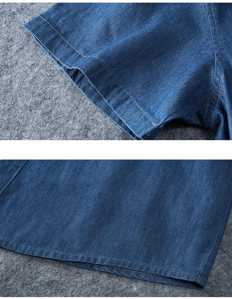 Plus Size L-5XL 6XL 7XL 8XL Men's Cotton Thin Denim Shirts New Summer Short Sleeves High Quality Men Cotton Casual Jean Shirts