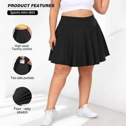 Plus Size Women with Pocket Short Skirt Fitness Short Skirt High Waist Fashion 200lbs Sports Short Skirt Gym Outdoor Solid Skirt