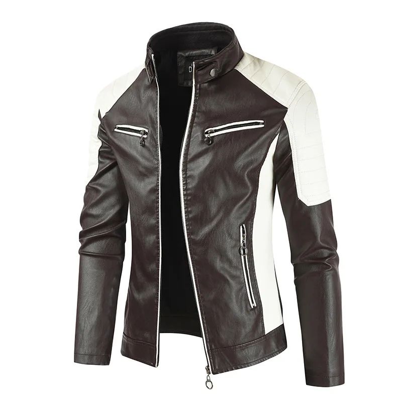 Fashionable Men's Biker Leather Jacket 2025 New Zipper Stand Collar Fleece Lined Casual PU Leather Coat Regular Fit Chinese Orig