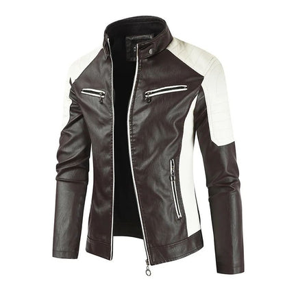 Fashionable Men's Biker Leather Jacket 2025 New Zipper Stand Collar Fleece Lined Casual PU Leather Coat Regular Fit Chinese Orig