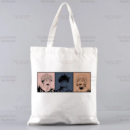 Gojo Satoru Jujutsu Kaisen Otaku Women Men Handbags Canvas Tote bags Reusable Cotton High capacity Shopping Bag