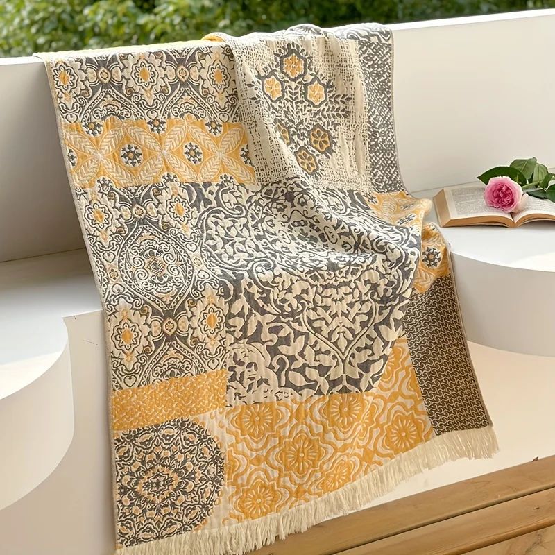 150x73cm Pure Cotton Fantasy Garden Tassel Towel-Soft Skin-Friendly Bath Towel Ideal for Home Swimming Pool Beach Shower Supplie