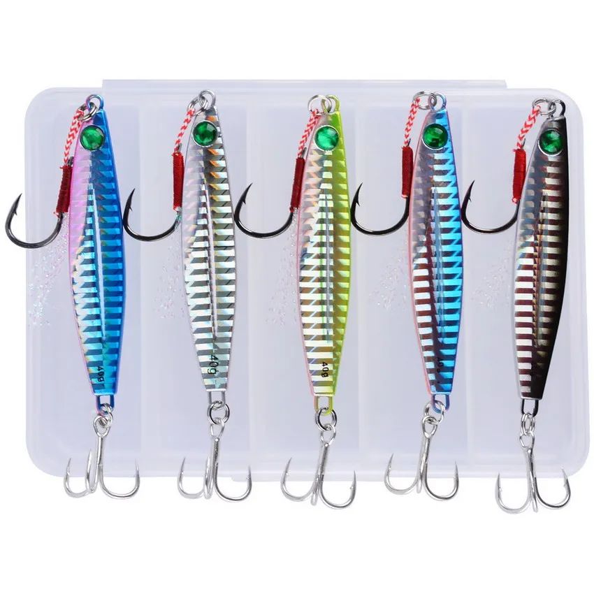 5 unidades de isca artificial de pesca de metal 7g-40g, isca rígida para trolling, isca de pesca para baixo, tralha de pesca de truta, jigs de pesca de truta, iscas de água salgada