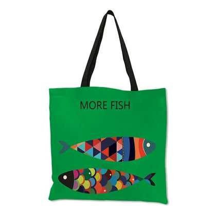Creative Personalized Tote Bag Colorful Geometric Fish Pattern Printing Handbag Fashion Unisex Practical Casual Travel Package