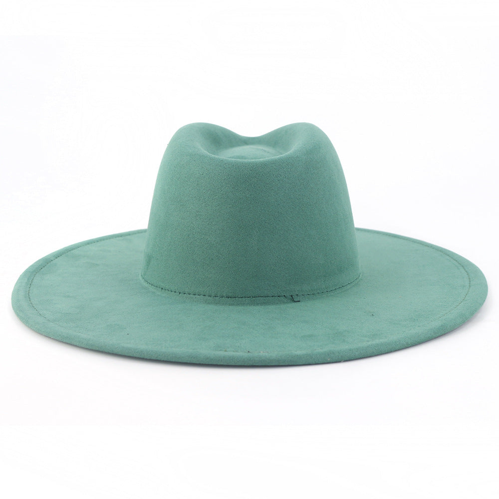 9.5 CM Big Brim Jazz Fedora Hats Men Suede Fabric Heart Top Felt Cap Women Luxury Designer Brand Party Green Fascinator Hats