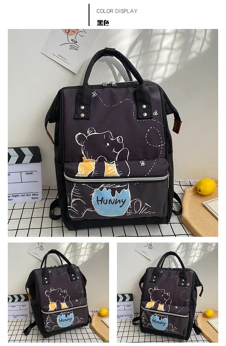Disney  Winnie The Pooh Diaper Bag Backpack Cartoon Cute Mother and Baby Bag Large Capacity Lightweight Travel Mommy Bag