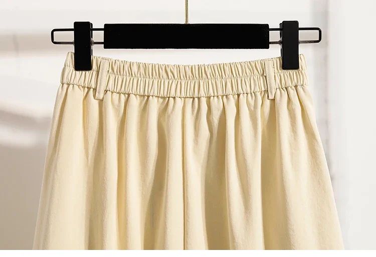 Summer Women Plus Size Skirt 2025 New High Waist Irregular Mid Long Skirt Woman Elastic Waist A Line Pleated Big Size Skirts