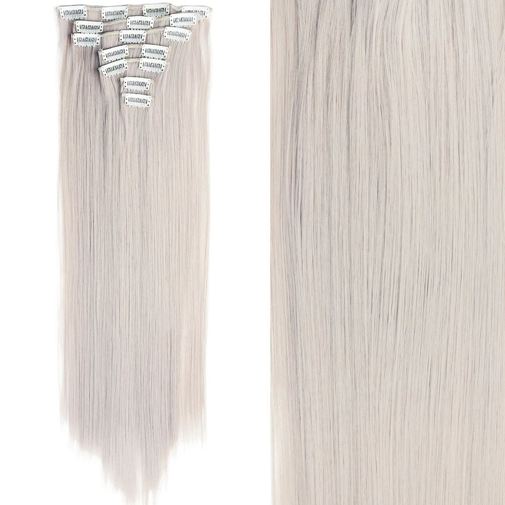 Cabelo Liso Comprido 16 Clipes 7 Pçs/Conjunto de Apliques de Cabelo Sintético Natural Loiro Preto Resistente ao Calor 2026