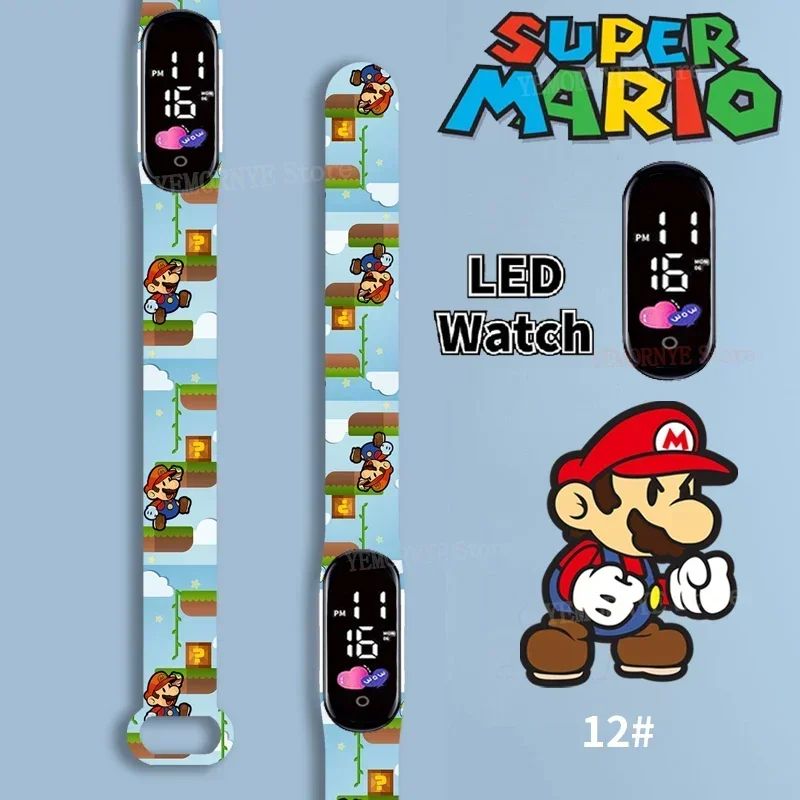 Mario Bros Children's Watches Action Figures Luigi Princess Peach Yoshi Bowser kids Sport Wristband Waterproof Digital Watch Toy