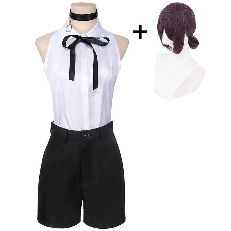 Reze Cosplay Anime Chainsaw Man Reze Cosplay Costume Wig Uniform Shirt Tie Shorts Wig Halloween Costumes for Women Girls Adult