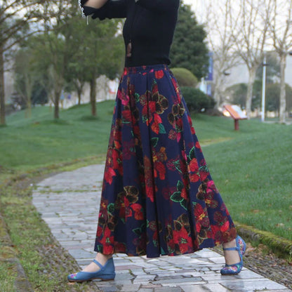 Cotton Linen Skirts for Women Fashion Casual Bohemian Y2k Print Long Skirt Summer Vintage Maxi Bottom Saias Woman Clothes Faldas