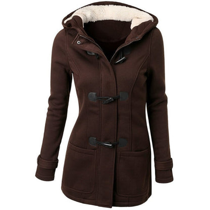 Womens Winter Hooded Cardigans Hooded Horn Button Jackets Fleece Coat Outerwear Dropship