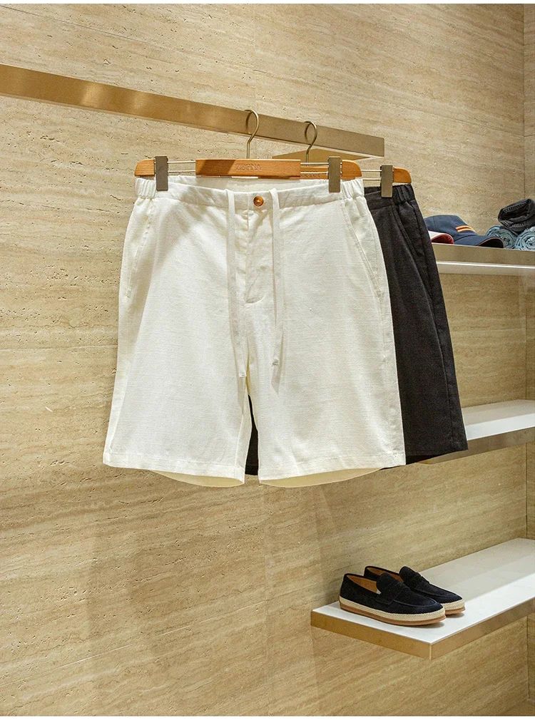 Ramie cotton blend comfortable and breathable summer drawstring casual linen shorts