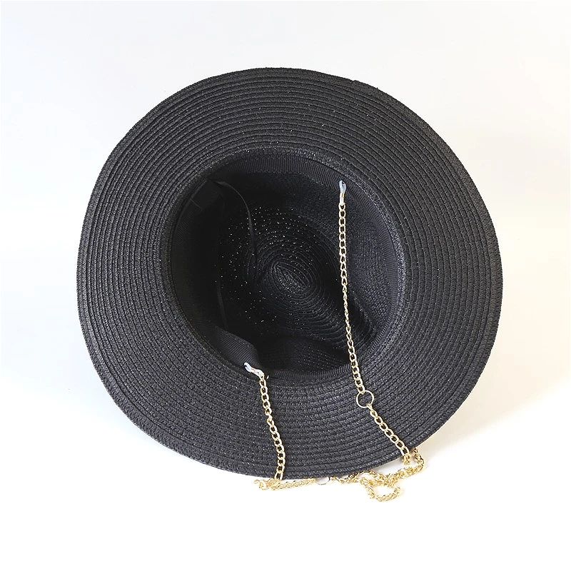 Fashionable Metal RB Letter Straw Hats for Women Men Summer Outdoor Holidays Beach Sun Hat Straw Hats for Women Fashion Panama