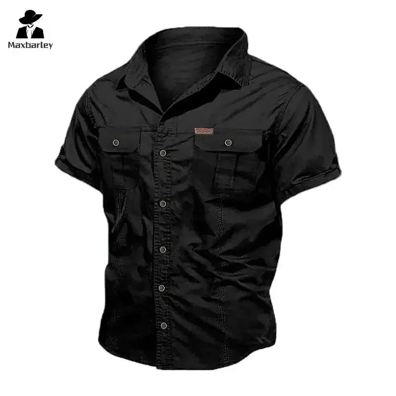 New Men's Work Shirt Casual Retro 100% Cotton Short Sleeve Flying Cargo Shirt Men's Summer Fishing Hunting Multi Pocket Shirt