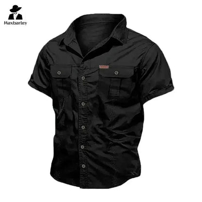 New Men's Work Shirt Casual Retro 100% Cotton Short Sleeve Flying Cargo Shirt Men's Summer Fishing Hunting Multi Pocket Shirt