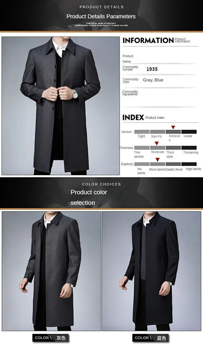 Light Luxury Long Jacket Men's Winter Business Casual Comfortable Windproof Warm Trench Coat British Streetwear Suit Male Coat