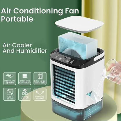 Ar Condicionado Portátil Ventilador de Mesa Pulverização Dupla Atomização Ultrassônica 3 Velocidades Silencioso Refrigerador de Ar Luz Noturna Ventilador Elétrico para Casa