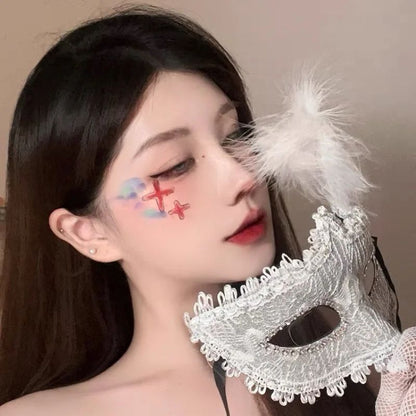 Makeup Mask Ball Party Sexy Half Face Makeup Girl Half Face Fun Lace Mask Halloween Feather Mask Sexy Goddess Beautiful Props
