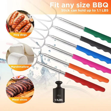 5/6/10pcs Telescopic BBQ Forks Marshmallows Roasting Sticks Stainless Steel Extendable Hot Dog Sausages Skewers Barbecue Tools