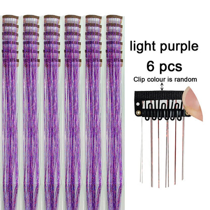 6 peças de extensões de cabelo com presilha Tinsel, pacote com 6 peças de Tinsel para cabelo de 20 polegadas, extensões de cabelo com glitter resistentes ao calor