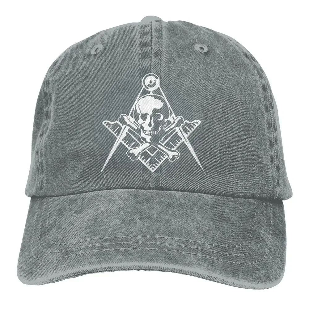 Maçonaria Crânio Ossos Cruzados Mestre Maçom Shriner Rito Escocês F A M Boné de Beisebol Jeans Lavado Chapéus Trucker Acessórios de Cabeça