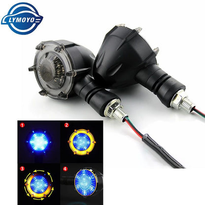 1 Par de Luzes LED de Seta Redondas Halo para Motocicleta, Duas Cores, DRL, Luz de Condução, Luz de Pisca Sequencial, Mini Indicador