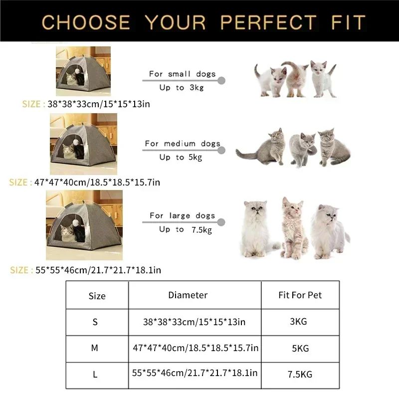 Cama Toca para Pets Removível Sofá Cesta para Gatos de Lona Casa Semiaberta para Gatos Toca Caverna para Cães Cama para Gatos para Decoração de Quarto Suprimentos para Pets