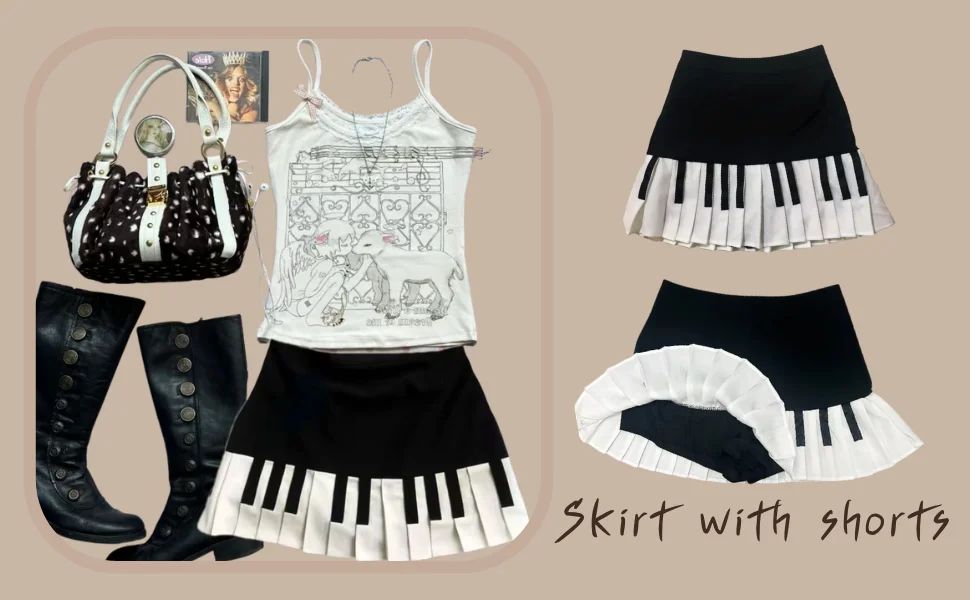 2000s Aesthetic Elegant Women Piano Skirt Stripe Design Y2k Slim Mini Skirt Female Black White Spliced Korea Style Chic Outfits