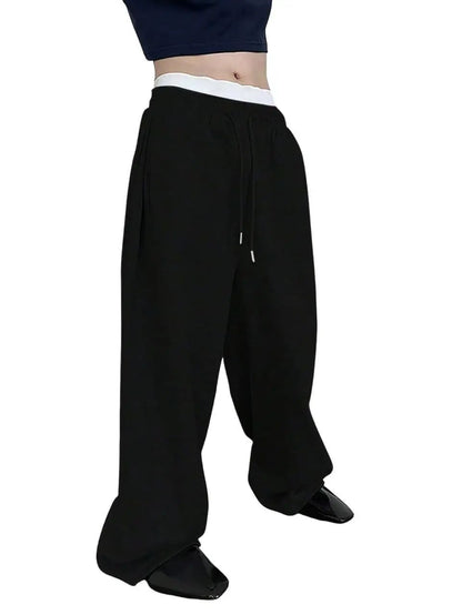 European and American men's waist trousers waist drawstring straight wide-leg loose trousers sports trousers pocket men pants
