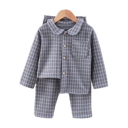 Kids Pajamas Set Autumn Winter Plaid Print Long-sleeved Top + Trousers 2-piece Loose Pajama Children's Pajamas Home Clothes